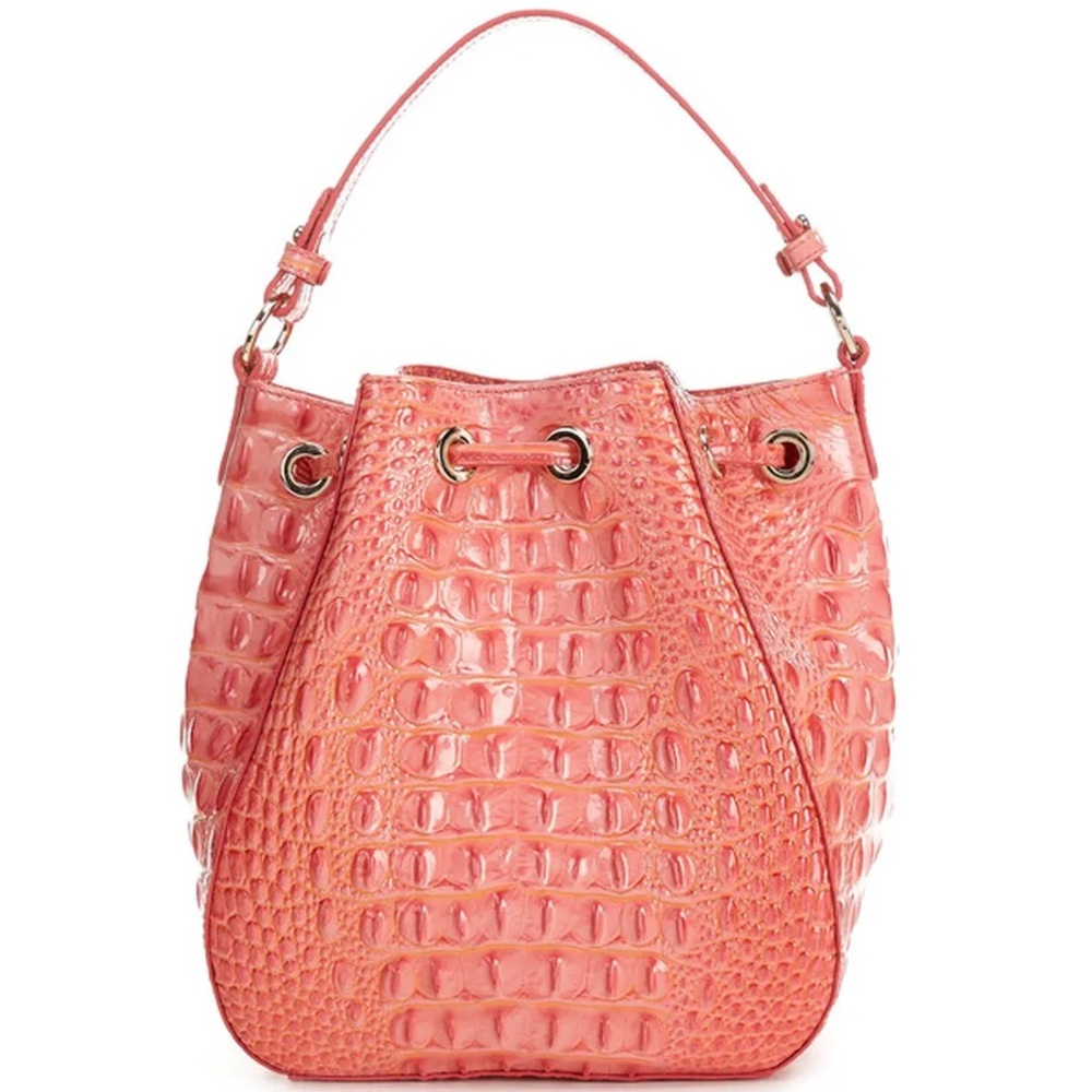Brahmin Pink Croc-Embossed Drawstring Shoulder Bag - Picture 3 of 7